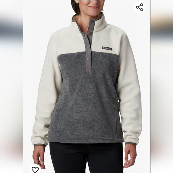 Columbia Pullover Fleece Jacket Half Snap Bentln Springs Gray White Womens 1X - Picture 1 of 9
